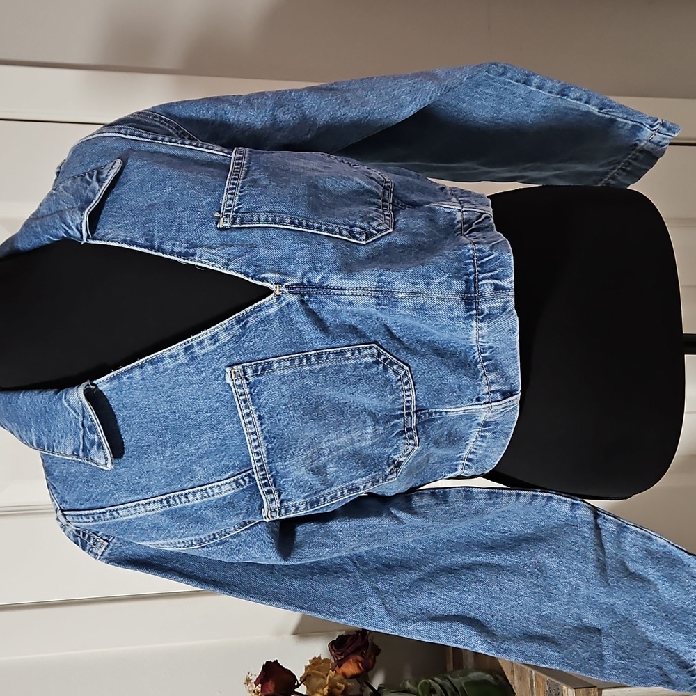 Zara Cropped Denim Long Sleeve Shirt